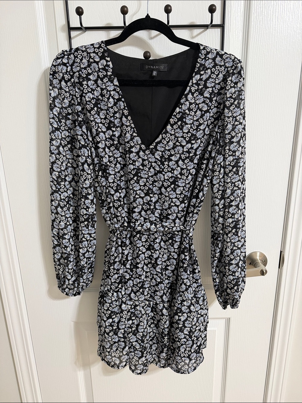 Dynamite Floral V-Neck Long Sleeve Dress